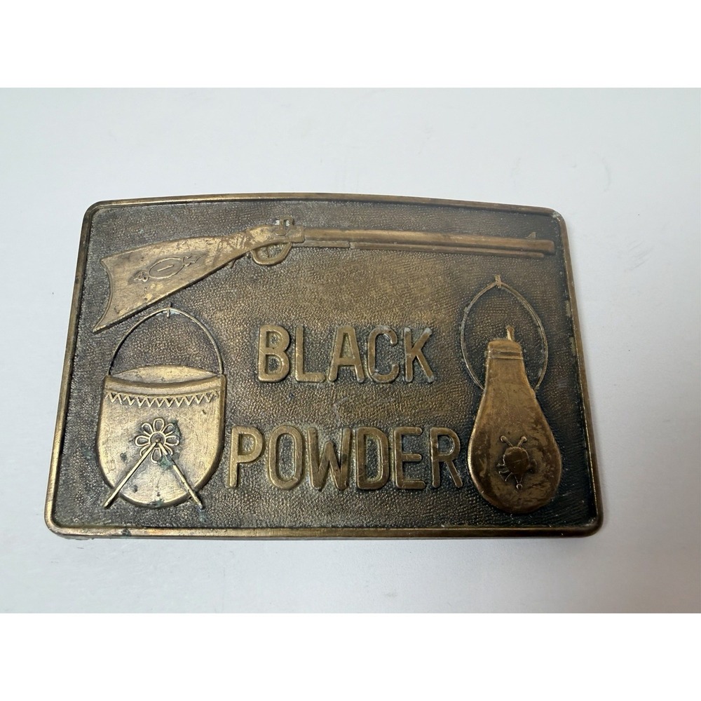 Black Powder Rifle Bag Flask Vintage Metal Belt Buckle